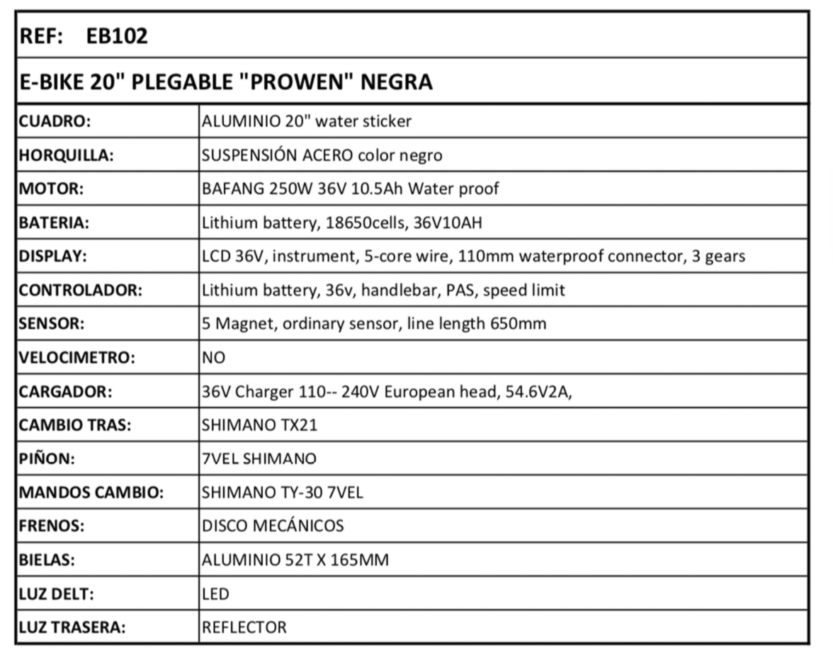 BICICLETA ELECTRICA PLEGABLE PROWEN X5