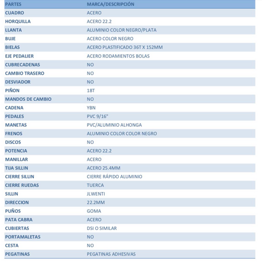 BICICLETA WENTI 20" ROSA 1VEL.
