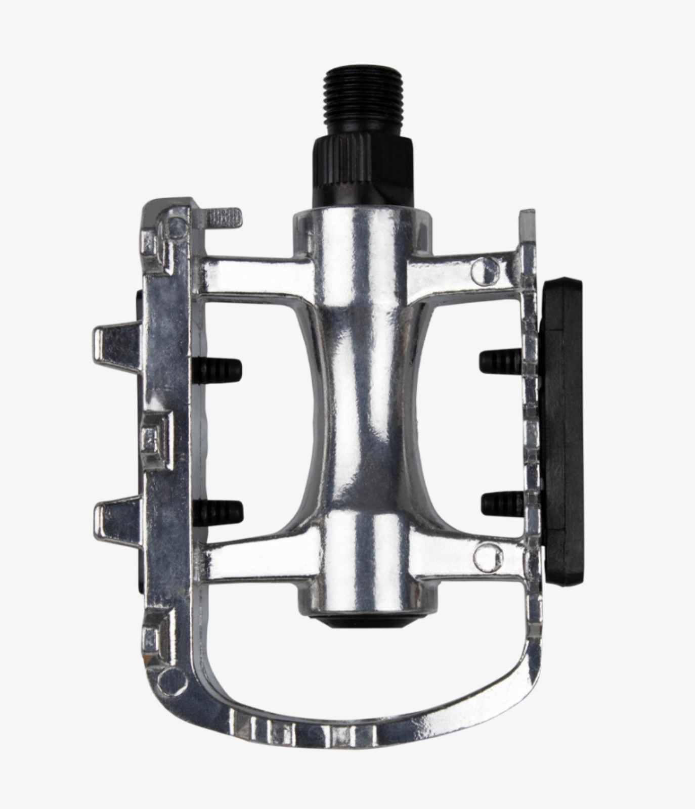 Estos pedales son la versión más sencilla en metal para bicicletas de adultos. Fabricados en aluminio, emplean rosca de 9/16" y poseen una base dentada que proporciona un agarre óptimo. Además, vienen equipados con reflectantes, lo que aumenta la visibilidad en ruta y ciudad.