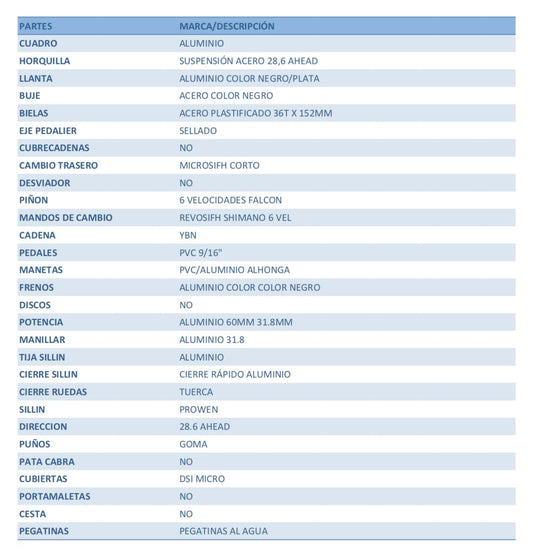 BICICLETA PROWEN ALUMINIO 6V ROSA