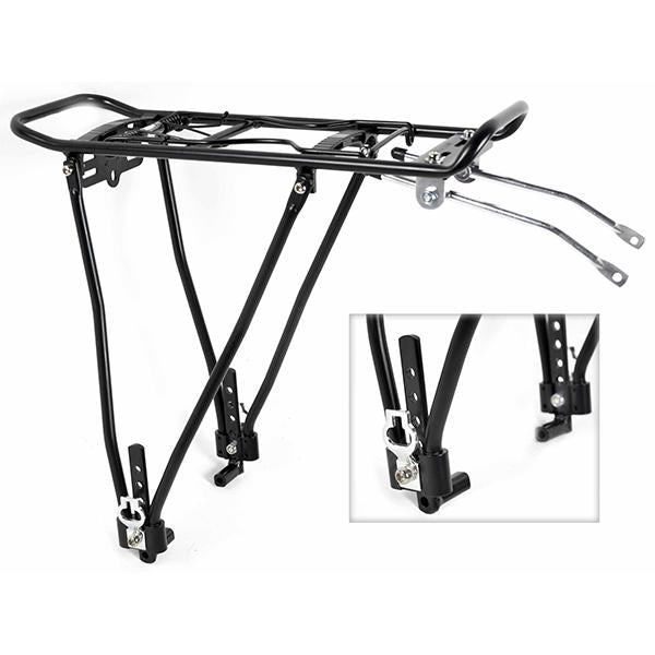 aluminio es ligero, lo que ayuda a mantener el peso total de la bicicleta bajo control.
Es muy resistente a la corrosión, lo que lo hace ideal para condiciones húmedas o de barro.
Compatibilidad con ruedas de 24"-29":
El portabultos debe ser ajustable a diferentes tamaños de rueda, lo que permite su uso tanto en bicicletas más pequeñas (como 24") como en bicicletas de rueda más grande (29").